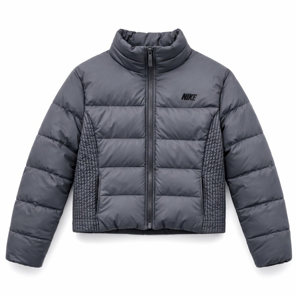 Nike Womens Small 550 Down Puffer Jacket Gray/Black Full Zip Insulated Coat S